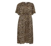 Kaffe Curve Damen Plus Size Women's Midi Dress V-Neck Half Sleeves Drawstring Waist Kleid, Classic Leopard, 46/Grande Taille
