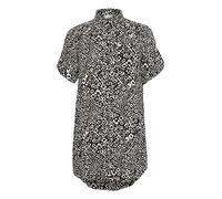 Kaffe Curve Damen Plus-Size Women's Shirt Dress Knee Length Roll Tab Sleeves Kleid, Black/Chalk Leo Print, 70/Mehr