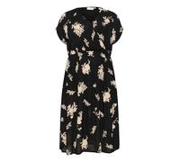 Kaffe Curve Damen Plus Size Women's V-Neck Regular Fit Midi Length Short Sleeves Kleid, Schwarz/Braun Blumendruck, 46/Grande Taille