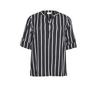 KAFFE CURVE Langarm-Bluse KCsida Damen Bluse Langarm V Ausschnitt Casual Streifen Tunika Langarmshirt Große Größen Black/Chalk stripe 44
