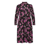 Kaffe Curve Damen Übergröße Midi Lange Ärmel Buttons Regular Fit Kleid, Fuchsia Red Flower Print, 46