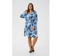 Midikleid KAFFE CURVE "Kleid KCaliana", Damen, Gr. 50, N-Gr, blau (blau flower animal), Obermaterial: 85% Viskose CV. 15% Nylon NY., Kleider Midikleid (69541331-50) blau flower animal