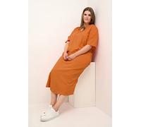 KAFFE CURVE Kleid KCmayi Damen Große Größen Kleid Kurzarm Lang Casual V-Ausschnitt 46, Vermillion Orange 46