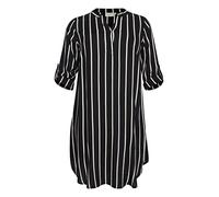 KAFFE CURVE Kleid KCmilana Kleid Große Größen Damen 3/4 Arm Shirt V-Ausschnitt Black/Chalk Stripe 46