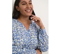 KAFFE CURVE Langarm-Bluse KCjenny Blue/White Graphic Animal 50