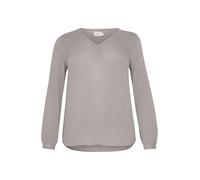 Kaffe Curve Plus-Size Damenbluse, langärmlig, V-Ausschnitt, Normale Passform, Abgerundeter Saum, Damen, Elephant Skin, 44 DE/Groß