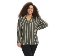 Kaffe Curve Plus-Size Damenbluse, langärmlig, V-Notch Neckline mit Knöpfen, Grape Leaf/Chalk Stripe, 52 DE/Groß