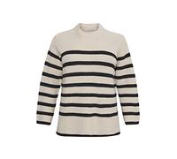 KAFFE CURVE Strickpullover KCmilla Damen Strickpullover Damen Große Größen Pullver Streifen Langarm Sand Dollar/Black Stripe XL