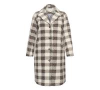 Kaffe Curve Women's Plus-Size Coat Single-Breasted Notch Lapel Teddy Fabric Outerwear, Grey/Beige Check, 46