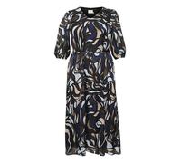 Kaffe Curve Women's Plus-Size Maxi V-Neck Chiffon Half Sleeves Pockets Dress, Blue/Grey Abrstact Graphic, 48/Grande Taille