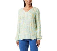 KAFFE Damen Damenbluse, lässig, lang, Ärmel, V-Ausschnitt, Bedruckt, Buttoned Cuffs Bluse, Blue Yellow Kleiner Blumendruck, 36