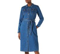 KAFFE Damen Dress Midi Long Tunic Buttoned Tie Waist Lässiges Kleid, Denim, Blau, 36