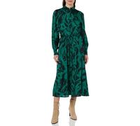 KAFFE Damen Hemdkleid Langarm Taschen Gürtel Midi Länge Casual Fit Kleid, Schwarz/Aventurin Leo, 36