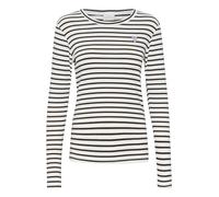 KAFFE Langarm-Shirt Liddy Damen T-Shirt Langarm Spitze Rundhals Gestreiftes Bluse mit Herzstickerei Chalk / 52737 Midnight Marine XXL