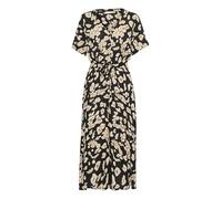 KAFFE Damen Maxikleid mit V-Ausschnitt, Buttons Belted Short Sleeves Regular Fit Kleid, Schwarz/Sand Leo Print, 44