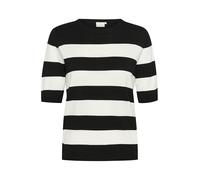 KAFFE Strickpullover KAlizza Damen Strickpullover Kurzarm Streifen Lässig Casual Rundhals Pullover Gestreift Black/Chalk Bold Stripe L