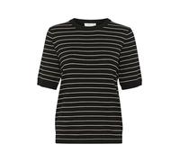 KAFFE Strickpullover KAlizza Damen Strickpullover Kurzarm Streifen Lässig Casual Rundhals Pullover Gestreift Black/FeatherGreyMel. Narrow S