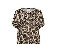 KAFFE Damen Women's Blouse Short Batwing Sleeves Round Neck Elastic Hem Printed Bluse, Natürlicher Leoparden-Druck, 46