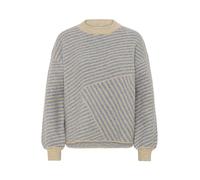 KAFFE Damen Women's Crew Neck Graphic Print Casual Fit Long Sleeves Knit Pullover, Feather Grey Mel/Windward Blue, Medium