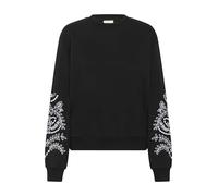 KAFFE Damen Women's Crew Neck Long Sleeves Relaxed Fit Embellished Sweatshirt, Black Deep, 48