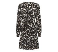 KAFFE Damen Women's Dress Long Sleeves V-Neck Tying Belt Above Knee Length Pockets Kleid, Schwarz/Braun mit Tiergrafik, 34