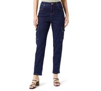KAFFE Damen Women's Jeans Cropped Length Cargo Pockets Slim Fit High-Waisted Denim Jeans, Dark Blue Denim,