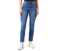 KAFFE Damen Women's Jeans Cropped Length Cargo Pockets Slim Fit High-Waisted Denim Jeans, Medium Blue Denim,
