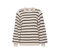 KAFFE Damen Women's Knit Striped Jumper Lang Balloon Sleeves Pullover, Offwhite/Black Stripe, XL