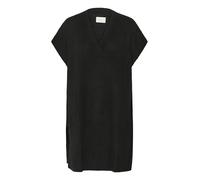 KAFFE Damen Women's Knitted Loose Fit V-Neck Mid-Thigh Length Short Sleeves Poncho, Black Deep, 42