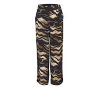 Kaffe Damen Women's Pants High-Waisted Elastic Waistband Wide Legs Printed Casual Fit Hose, Black/Brown Tiger Print,