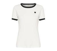 KAFFE Damen Women's Round Neck Slim Fit Short Sleeves Printed Detail T-Shirt, Chalk/Black Heart, M