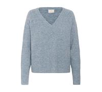 KAFFE Damen Women's V-Neck Refular Fit Raglan Sleeves Hip Length Rib Edges Pullover, Windward Blue Melange, XL