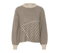 Kaffe - Gestreifter Strickpullover in Grau/Braun Melange - - Knitwear - Damen - Braun - 2XL