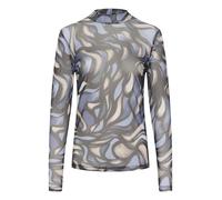 KAFFE KAjohanne LS T-Shirt Damen Shirt Transparent Netz Oberteil Schwarz Mesh Sheer Oberteile Langarmshirt Bluse Clubwear Party Netzoberteil Blue/Grey Abrstact Graphic L