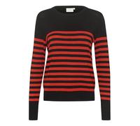 KAFFE KAlizza Striped Knit Pullover Damen Strickpullover Rundhals Pullover Streifen Sweatshirt Elegant Oberteile Langarmshirt Pulli Black/Red Stripe M