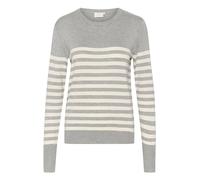 KAFFE KAlizza Striped Knit Pullover Damen Strickpullover Rundhals Pullover Streifen Sweatshirt Elegant Oberteile Langarmshirt Pulli Grey Melange/Turtledove Stripe XL