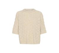 KAFFE KAmalene Knit Pullover Damen Strickpullover Kurzarm Rundhals Pullover Knit Pulli Herbst Winter Einfarbig Oberteile Feather Gray Melange S