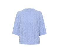 KAFFE KAmalene Knit Pullover Damen Strickpullover Kurzarm Rundhals Pullover Knit Pulli Herbst Winter Einfarbig Oberteile Vista Blue Melange S