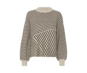 KAFFE KAverana Knit Pullover Damen Strickpullover Rundhals Pullover Winter Sweater Grobstrick Sweatshirt Elegant Oberteile Pulli Feather Gray Mel./ Brown Mel. L