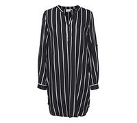 KAFFE Kleid KAmarana Damen Kleid Shirt Print Lang Arm V-Ausschnitt Knopf Shirtkleid 44, Black/Chalk Stripe