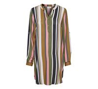 KAFFE Kleid KAmarana Damen Kleid Shirt Print Lang Arm V-Ausschnitt Knopf Shirtkleid 44, Green/Pink Stripe Print
