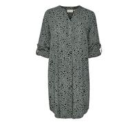 KAFFE Kleid KAmarana Damen Kleid Shirt Print Lang Arm V-Ausschnitt Knopf Shirtkleid 46, Balsam Green/Black Leo
