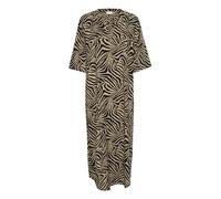 KAFFE Kleid Kamilia Damen Kleid Freizeit Lose T-Shirt Sommerkleid Lang Einfarbig V-Ausschnitt Kurzarm Freizeitkleider Chinchilla/Black Animal Print 38