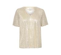 KAFFE Kurzarm-Bluse KAbolette Damen Pailletten Bluse Kurzarm Party Shirt Festliche Cocktail Oberteil Elegant Glitzer Sand Dollar/Silver Sequins XL