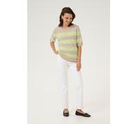 KAFFE Damen Women's Crew Neck Short Sleeves Regular Fit Horizontal Pullover, Lettuce/Featherg Bold Stripe, Medium