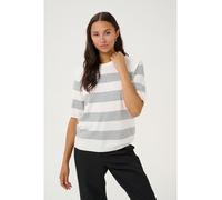 KAFFE Strickpullover KAlizza Damen Strickpullover Kurzarm Streifen Lässig Casual Rundhals Pullover Gestreift Chalk/GreyMel. Bold Stripe M