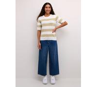 KAFFE KAlizza Striped Knit Damen Strickpullover Kurzarm Streifen Lässig Casual Rundhals Pullover Gestreift Chalk/Feather Grey Bold Stripe XL