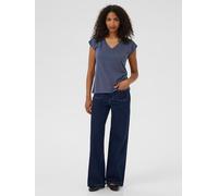 KAFFE T-Shirt KAlise Damen T-Shirt Kurzarm V-Ausschnitt Basic Shirt Midnight Marine L