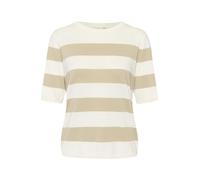 KAFFE Strickpullover KAlizza Damen Strickpullover Kurzarm Streifen Lässig Casual Rundhals Pullover Gestreift Chalk/Feather Grey Bold Stripe L