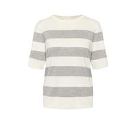 KAFFE Strickpullover KAlizza Damen Strickpullover Kurzarm Streifen Lässig Casual Rundhals Pullover Gestreift Chalk/GreyMel. Bold Stripe S